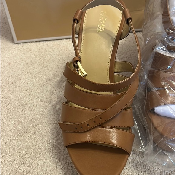 Michael Kors Brown Leather Wedge Sandals - Picture 2 of 3